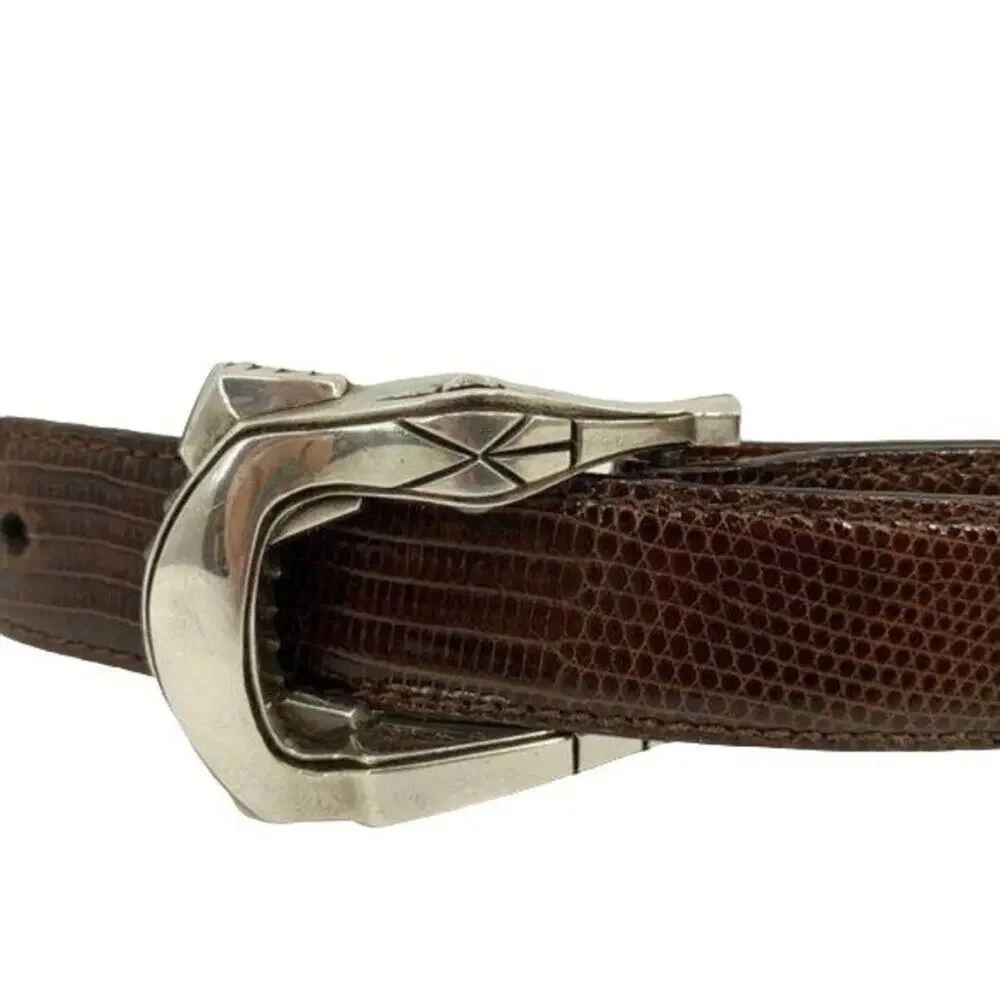 Barry Kieselstein Cord Stylized Silver Alligator Buckle Lizard Skin Belt